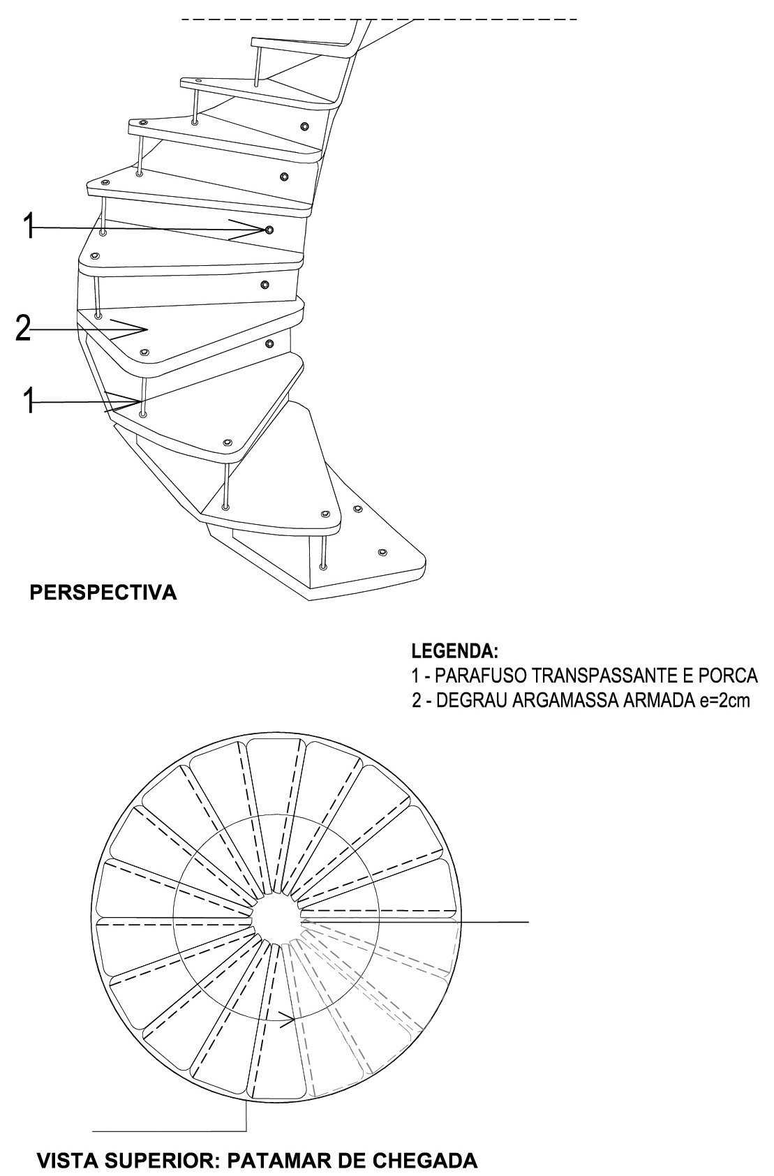 Figura 5 Escala helicoidal de argamassa armada. Desenho da autora